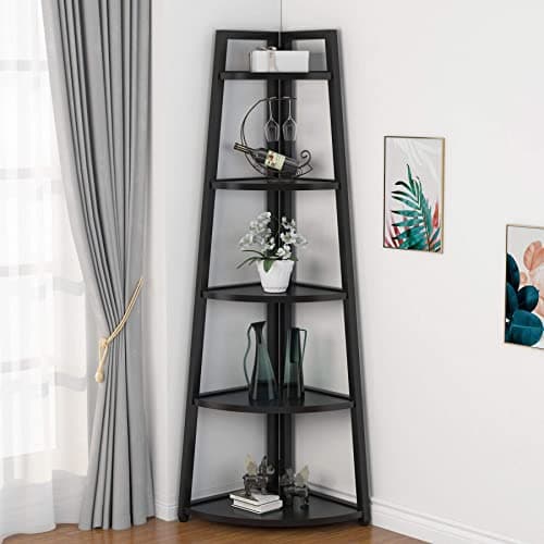 Tribesigns Grey 5 Tier Industrial Corner Ladder Shelf, 70 Inch Tall, Ideal for Living Room, Kitchen, Home Office