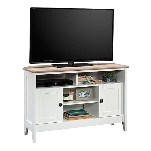 Sauder August Hill Corner TV Stand, Soft White Finish, for 50" TVs