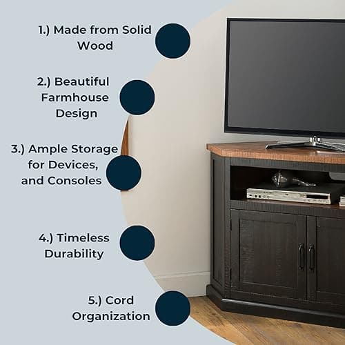 Rustic Corner TV Stand for Martin Svensson Home, Antique Black and Honey Tobacco
