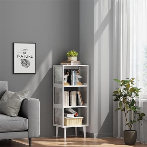 TUTOTAK 3-Tier Black Bookshelf, Storage Organizer for Home Office and Living Room