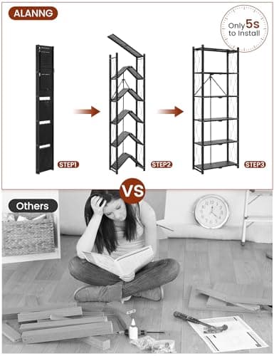 73.6 Inch Tall Metal Bookshelf, 6 Tier, Heavy Duty, Black (1PACK)
