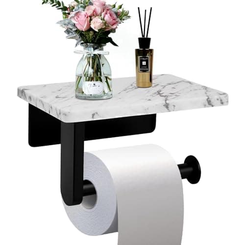 Wall Mounted Toilet Paper Holder with Marble Shelf - Brushed Nickel - Large Size
