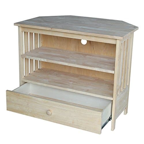 IC International Concepts Mission Corner Entertainment / TV Stand, Solid Real Wood, 35x24x29, Minimal Assembly, DIY Pain