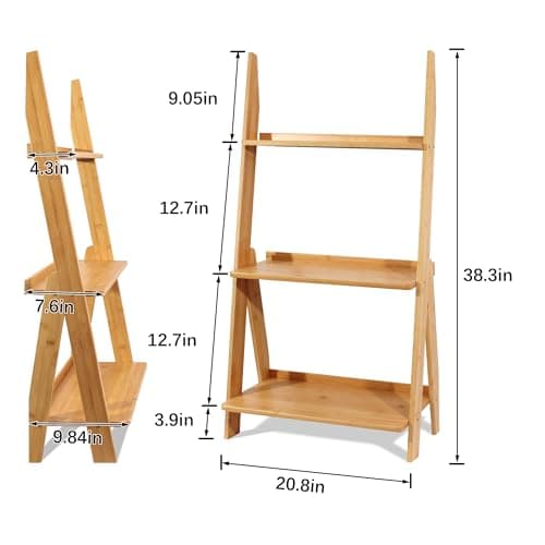 Maydear 3-Tier Bamboo Ladder Shelf Bookcase Storage Organizer for Living Room, Bedroom, Kitchen, Home Office, Balcony