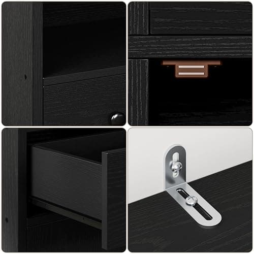 IRONCK Vintage Black Tall Storage Cabinet with 4 Drawers & 4 Doors, 6 Tier Bookshelf for Living Room