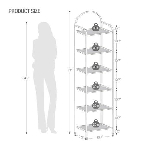 Gold Steel Frame 6 Tier Tempered Glass Bookshelf BC10601G