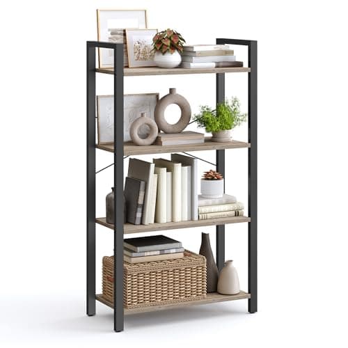 VASAGLE 5-Tier Industrial Style Bookshelf, Ebony & Ink Black, Living Room, Home Office ULLS061B56