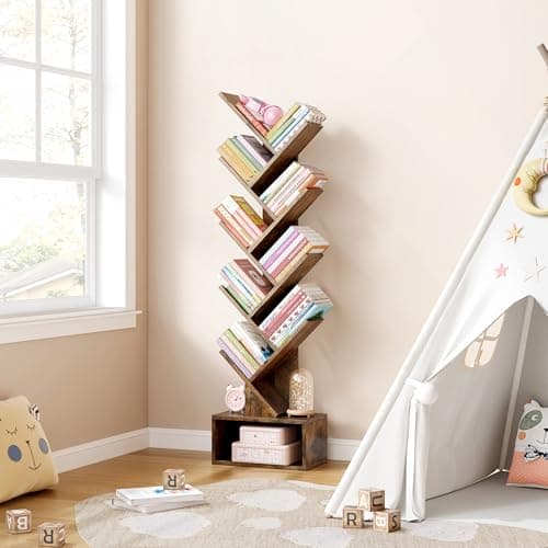 Hoctieon 9 Tier Rustic Brown Bookshelf for Living Room & Home Office