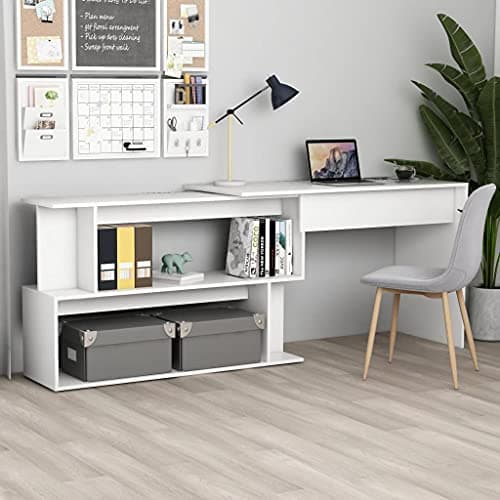 Modern White Computer Desk with Storage - 79x20x30 - for Home Office or Study