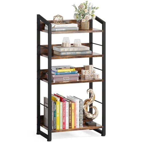 Rustic Brown 3-Tier Industrial Bookshelf for Home Office and Bedroom