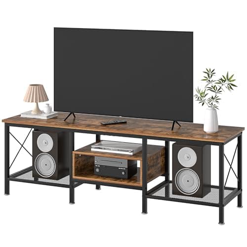 Industrial TV Stand for 65 Inch TV, 3-Tier Console with Open Shelves, Metal Frame - Dark Grey (55 Inch)