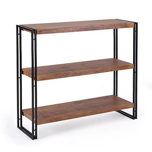 Rustic Industrial 3-Tier Bookshelf, Brown Wood and Metal
