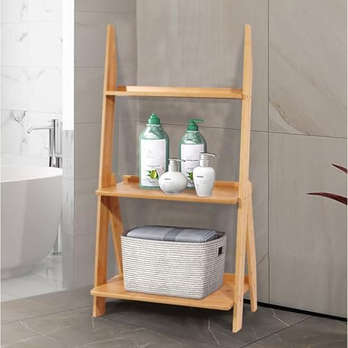 Maydear 3-Tier Bamboo Ladder Shelf Bookcase Storage Organizer for Living Room, Bedroom, Kitchen, Home Office, Balcony