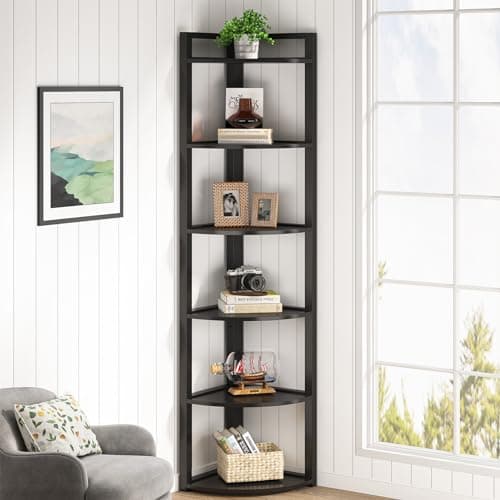 Rustic 6-Tier Corner Shelf for Home Office and Small Spaces