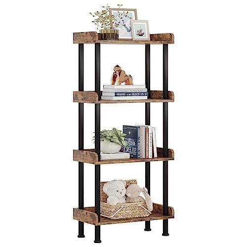 Small 3-Tier Wood Bookcase with Metal Edge Protection - White Industrial Bookshelf for Living Room Bedroom Home Office