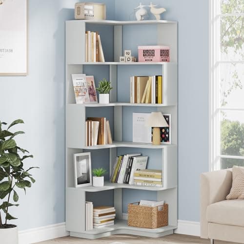 Tribesigns 6-Tier Industrial L-Shaped Bookshelf, 64.9 Inches Tall