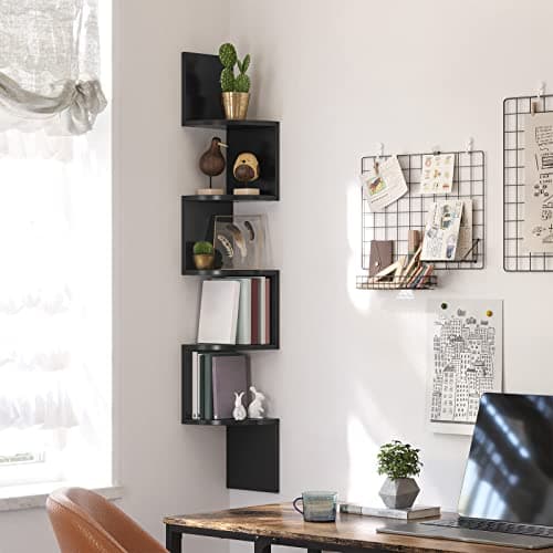 VASAGLE Ink Black 5-Tier Corner Wall Mount Shelf for Any Room