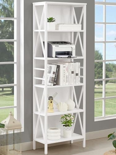 Tall 6-Tier Rustic Wood Metal Bookshelf for Home Office, Living Room, Bedroom