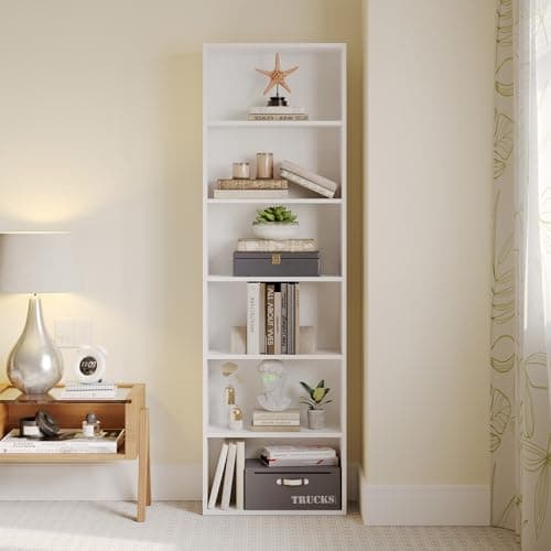 MXV 6-Tier White Open Bookshelf for Home Office Living Room Bedroom