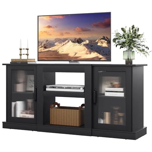 Retro TV Stand for 65 inch TV with Storage, Rustic Brown