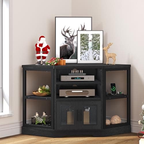 YITAHOME Corner TV Stand for TVs up to 55/50 Inch, Modern Farmhouse Entertainment Center with Storage - Black