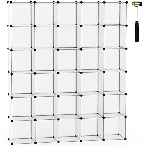 C&AHOME Cube Storage Organizer, 20-Cube Shelves, Transparent White Closet Cabinet