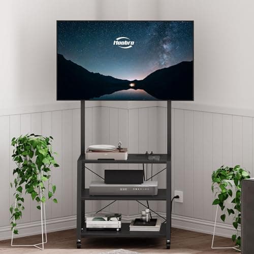 Rolling TV Stand for 55 inch TV, Corner Entertainment Center