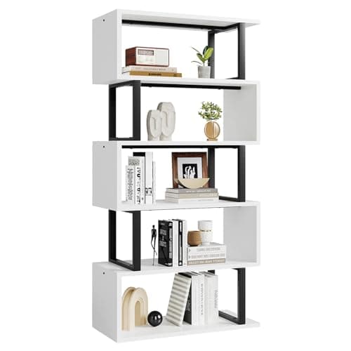 MXV 70.4" Tall S-Shaped 5-Tier White Home & Office Bookshelf