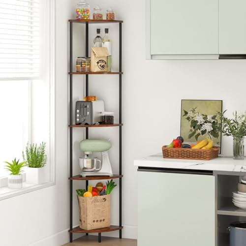 Yoorbure 5-Tier Tall Corner Shelf Stand, 65" Rustic Display Bookcase