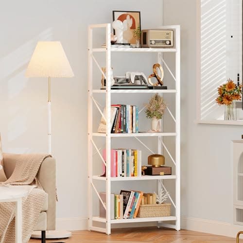DWVO 5 Tier Charcoal Gray Industrial Bookshelf for Bedroom, Living Room, and Office