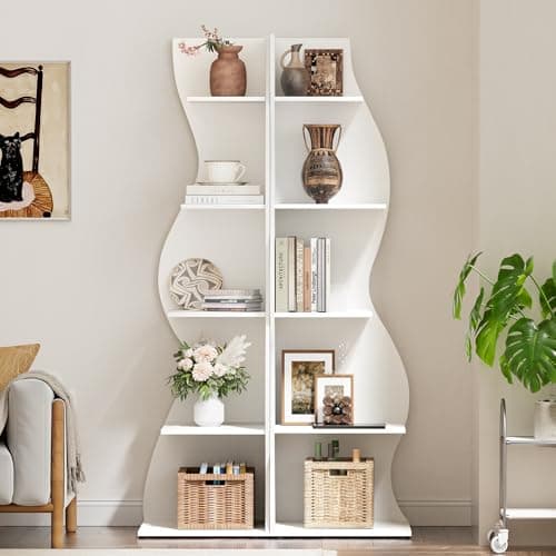 70 Inch 5 Tier White Corner Bookshelf Stand with Storage