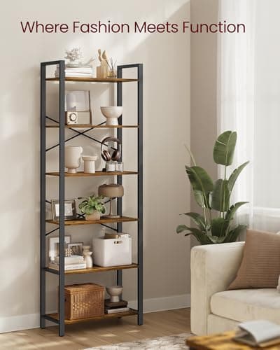 VASAGLE 6-Tier Industrial Bookshelf, Rustic Brown and Ink Black ULLS062B01
