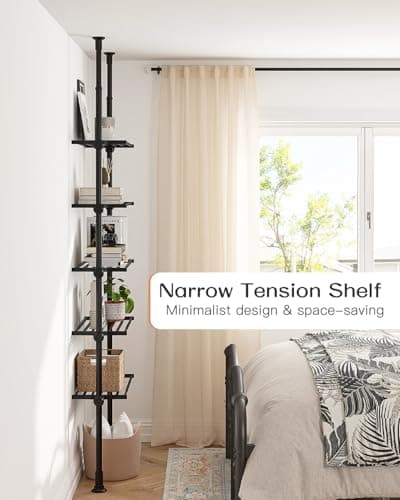 ALLZONE 64-113Inch Adjustable Narrow Bookshelf, Black