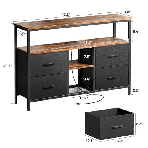Rustic TV Stand Dresser with Power Outlets and LED Lights for 50 43 Inch TV