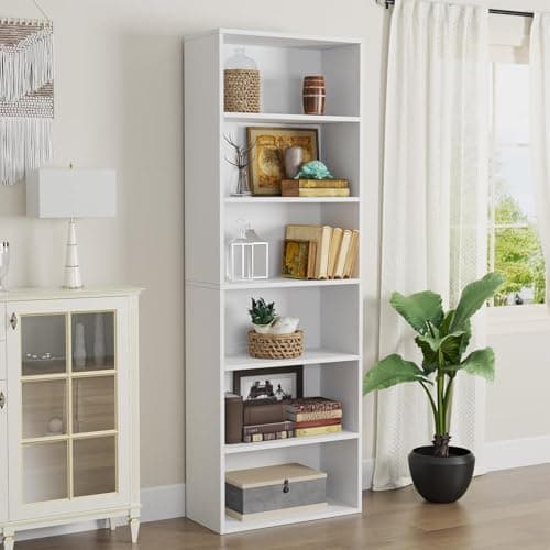 Oneinmil 6-Tier Floor Standing Bookshelf, White, Home Office Decor