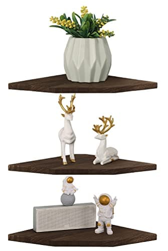 Joiishom Dark Brown Corner Wall Shelf Set of 3