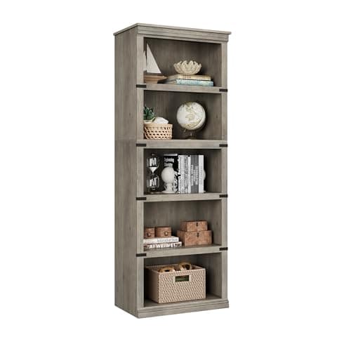 IDEALHOUSE 3-Tier Grey Farmhouse Bookcase with Storage for Home Office
