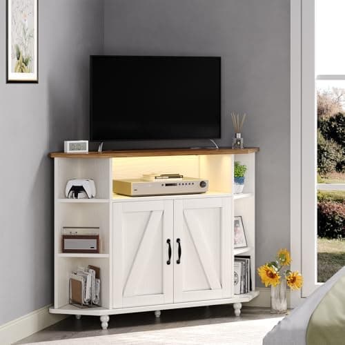 55 Inch Farmhouse Corner TV Stand with LED Lights and Barn Doors