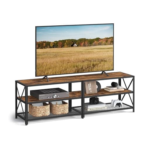 VASAGLE 3-Tier TV Stand, Up to 70 Inches, Industrial Style, Rustic Brown and Black