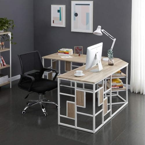 L-Shaped Corner Desk for Home Office - Metal Computer Table