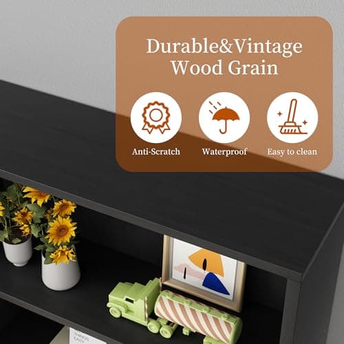 Vongrasig 6-Tier Black Floor Standing Wood Bookcase 71" Tall Home Office Living Room Bed Room Decor