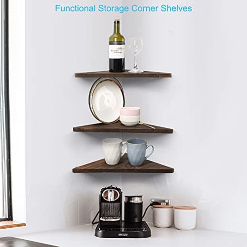 Joiishom Dark Brown Corner Wall Shelf Set of 3