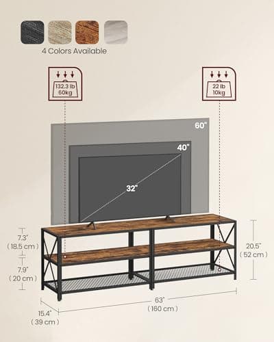 VASAGLE 3-Tier TV Stand, Up to 70 Inches, Industrial Style, Rustic Brown and Black