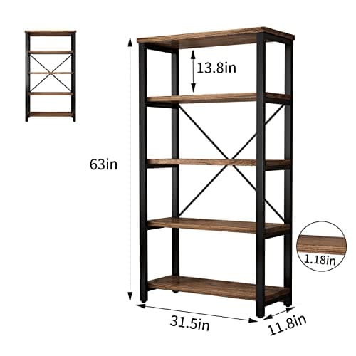 Vintage Industrial 5 Tier Metal and Wood Bookshelf (AY01)