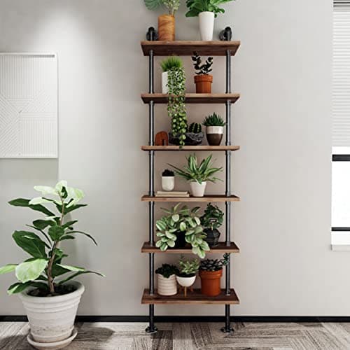 Rustic 6 Tier Wall Ladder Bookshelf for Living Room, Kitchen, Office