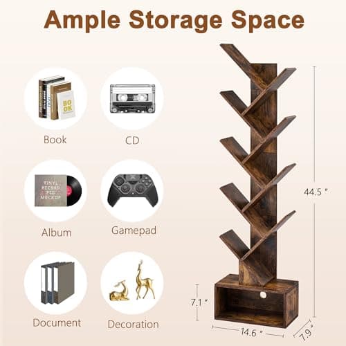 Hoctieon 9 Tier Rustic Brown Bookshelf for Living Room & Home Office