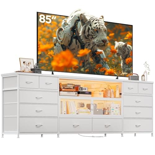 EnHomee 71 Rustic Brown TV Stand with LED & Charging Station for Bedroom