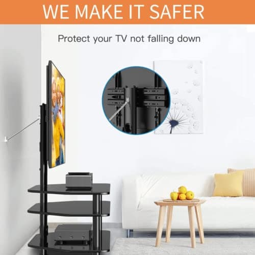 3-Tier Adjustable Tempered Glass TV Stand with Cable Management for 32-65 Inch Flat & Curved TVs