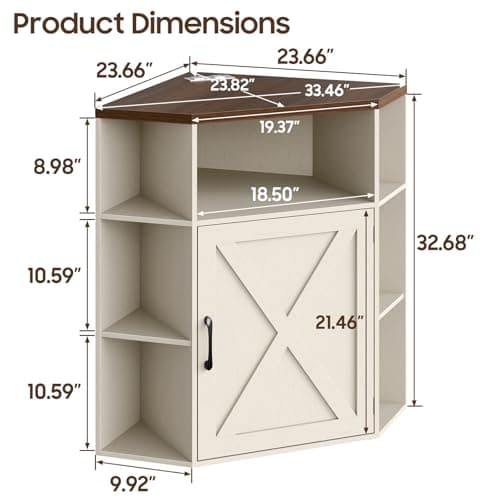 Industrial Corner Cabinet with USB Ports Off White 6-Cubby Bookshelf