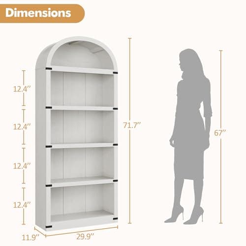 Farmhouse Style 5 Shelf Bookcase 71.65in Tall Wooden Storage Rack